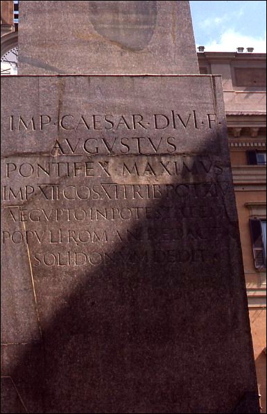 Obelisk Sun Dial of
				the Emperor Augustus
				in Rome.