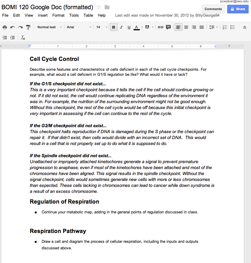 Google Docs page shared from a student group